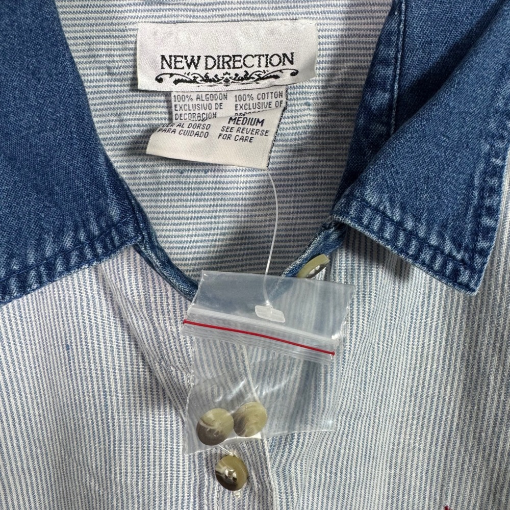 Vintage Womens Shirt‎ Medium Striped Oversized 90s Button Down Fall Embroidery - Picture 5 of 10